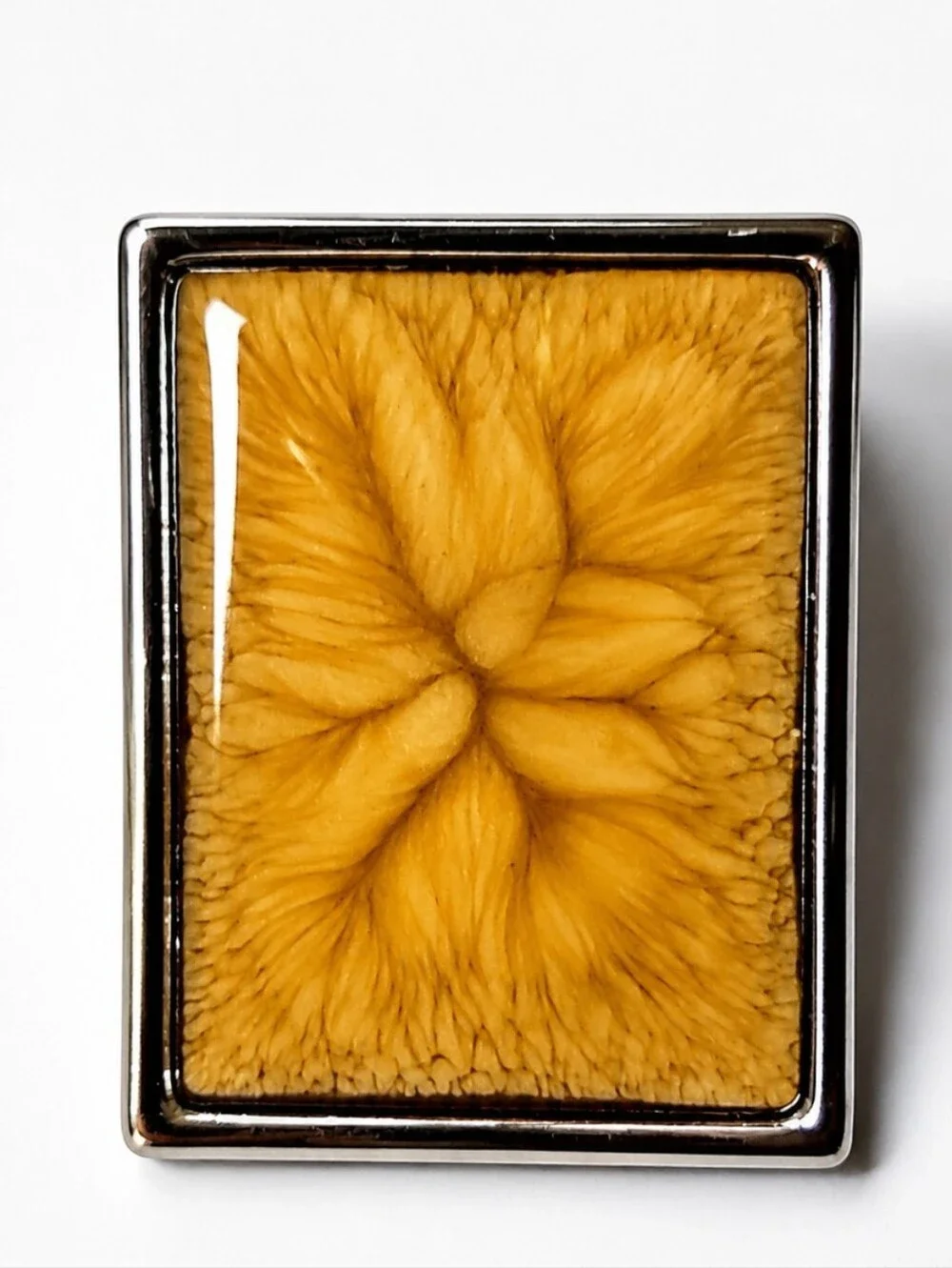 Statement Square Resin Ring Size 7 Cream Marbled Gold Tone Retro